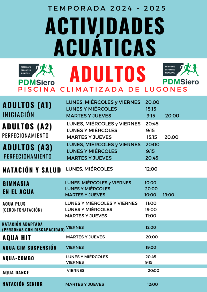 Actividades acuáticas Lugones adultos 20/24